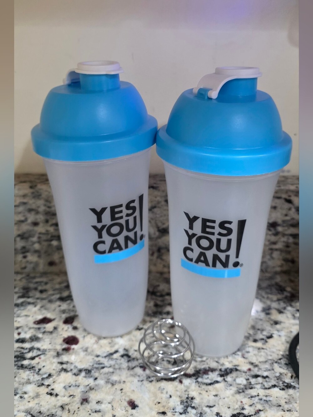 Yes You Can! Blue Protein Shaker Bottle - Set of 2 And Mixing Ball Included!
